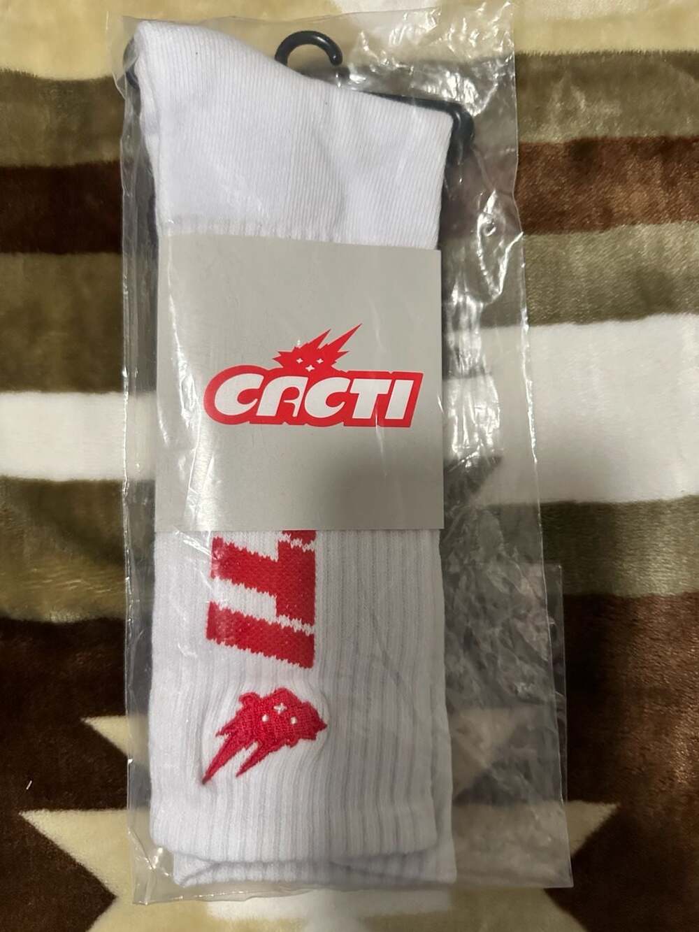 Travis Scott Cacti Logo Crew Socks White and Red